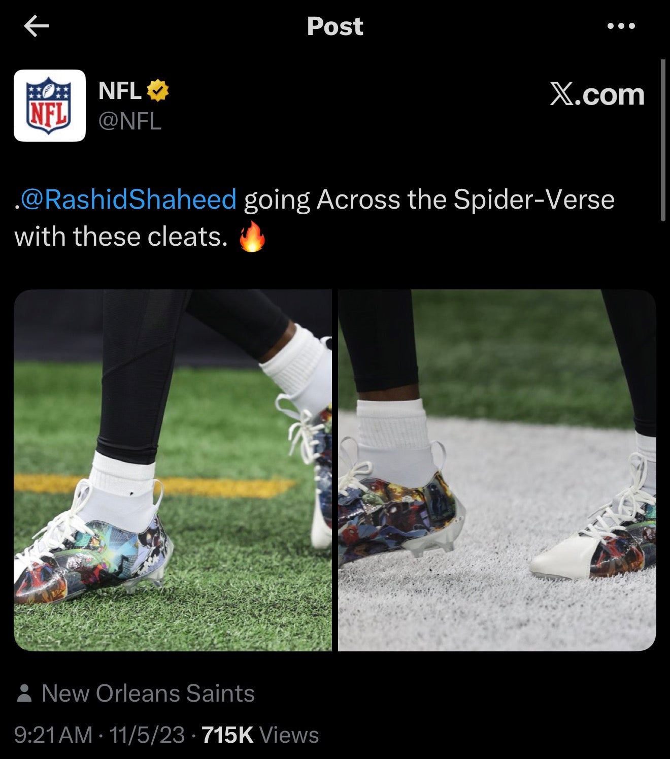 Rashid Shaheed’s Spider-Verse Cleats Go Viral Across the NFL After Featuring by NFL Gameday Custom Cleats
