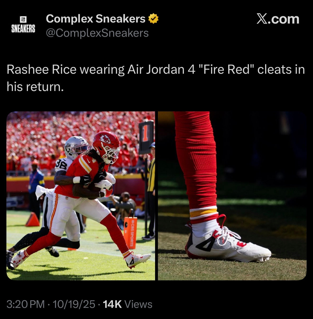 Kansas City Spotlight: Rashee Rice’s Fire Red Jordan 4 Cleats Go Viral After Touchdown Return Gameday Custom Cleats
