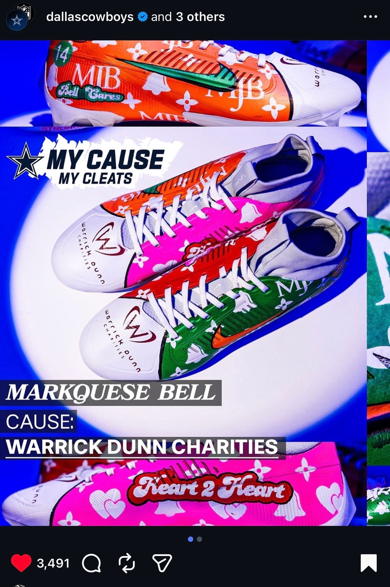 Markquese Bell’s Custom My Cause My Cleats Design for Warrick Dunn Charities Gameday Custom Cleats