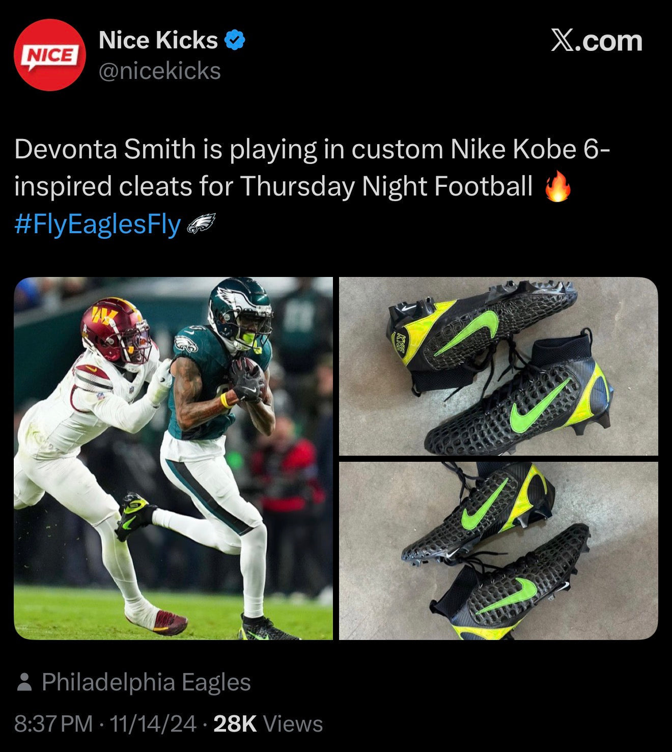 DeVonta Smith Rocks Custom Kobe 6 Cleats Featured by Nice Kicks Gameday Custom Cleats